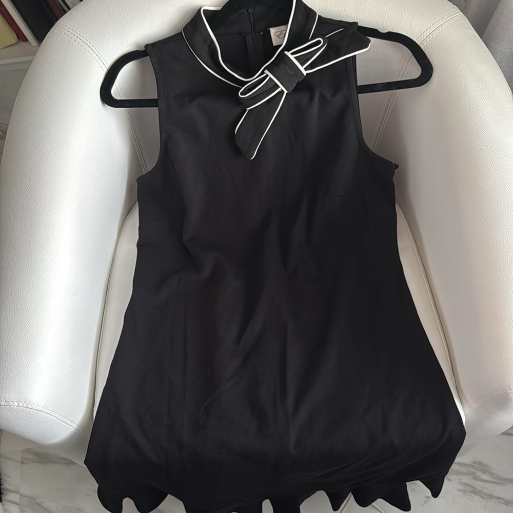 NWOT Eliza J Bow Neck Sleeveless Dress Women’s S. Black with white neck … - Picture 3 of 7